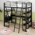 Isabelle & Max™ Akinleye Loft Bed w/ 4 Layers of Shelves & L-shaped Desk Metal in Black | 76.7 H x 56.7 W x 77.1 D in | Wayfair