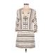BCBGMAXAZRIA Casual Dress - Shift V Neck 3/4 sleeves: Ivory Print Dresses - Women's Size X-Small