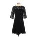 Eliza J Cocktail Dress - Mini High Neck 3/4 sleeves: Black Print Dresses - Women's Size 4