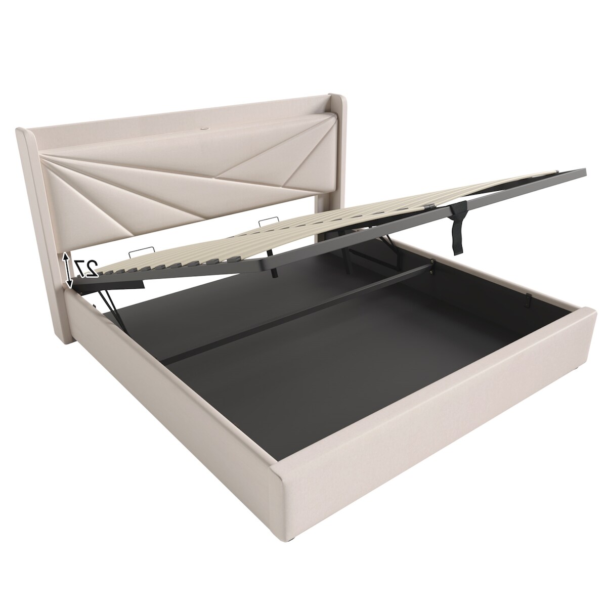 Merax Hydraulisches Polsterbett 160x200 Stauraumbett Doppelbett aus Leinen mit USB Typ C Ladefunktion & Lattenrost Beige Image