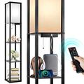OUTON Floor Lamp Shelf with Remote Control, Dimmable & 4 Colour Temperature Adjustable, 1H Timer, LED Floor Lamp with 2 USB Ports, Floor Lamps with Lampshade for Living Room, Bedroom, Office(Black)