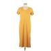 LOFT Beach Casual Dress - Midi Scoop Neck Short sleeves: Yellow Print Dresses - Women's Size X-Small