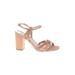 Ann Taylor Heels: Strappy Chunky Heel Casual Tan Solid Shoes - Women's Size 10 - Open Toe