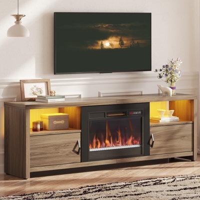 Wade Logan® Brahma LED Fireplace TV Stand for 75 inch TV, Modern Entertainment Center w/ Storage Cabinets in Brown | Wayfair