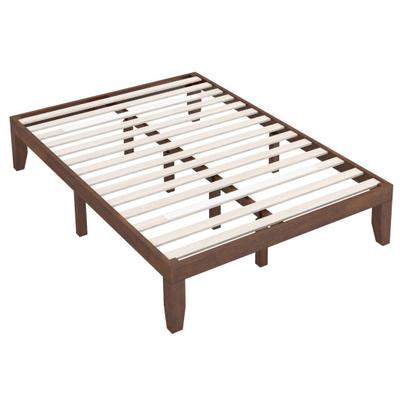 Costway 14 Inch Full Size Wood Platform Bed Frame with Wood Slat Support-Coffee