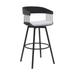 Vera 31 Inch Swivel Barstool Chair, Curved, Black Base, Light Gray Fabric