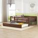 Full Size Wood Daybed with Trundle Twin Wooden Bed Frame & Fence Guardrails for Kids Teens, Space-Saving/No Box Spring Required
