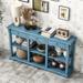 Retro Navy Console Table Sideboard Entryway Table w/ Storage Shelves