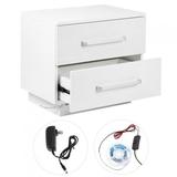 Modern Stylish 2 Drawers Bedside Cabinet with LED Blue Light High Gloss Front Panel for BedroomUS Plug 110V