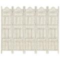 Irfora Hand carved 5-Panel Room Divider White 78.7 x65 Solid Mango Wood