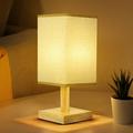 Yyeselk Table Lamp For Bedroom 3 Way Dimmable Nightstand Lamp With Round Flaxen Fabric Shade For Living Room Office Dorm Solid Wood LED Bulb Included