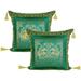 Stylo Culture Ethnic Brocade Home Decor Throw Pillow Covers Emerald Green Gold 18 x 18 Jacquard Tassels Couch Cushion Covers 45x45 cm Polydupion Silk Zippered Elephant Pillowcases | Set Of 2
