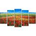 Design Art Acrylic Landscape with Red Flowers 5 Piece Painting Print on Wrapped Canvas Set