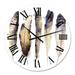DESIGN ART Designart Boho Ethnic Dark Gray Feathers I Bohemian & Eclectic wall clock 16 In. Wide x 16 In. High