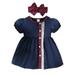 Kucnuzki Newborn Baby Girl Clothes 6 Months Summer Dress 9 Months Short Sleeve Color-Blocked Lace Trims Button Dress Blue