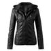 Noarlalf Womens Winter Coats Tops Zip Jacket Women s Belt Collar Leather Slim Suit Stand Coat Motorcycle Women s Coat Leather Jacket Womens Jacket Black 4XL