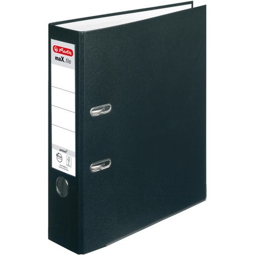 herlitz maX.file protect Breit Ordner DIN A4 80 mm Schwarz 2 Ringe 5480801 Pappkarton, PP (Polypropylen) Texturiert Hochformat Image