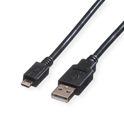 ROLINE USB 2.0 Kabel, USB A ST - Micro USB B ST, schwarz, 0,8 m Image