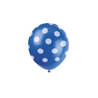 6 blaue Luftballons mit weissen Punkten