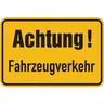Hinweisschild, Achtung! Fahrzeugverkehr, 400x600mm, Alu geprägt - 600x400x0.6 mm Aluminium geprägt
