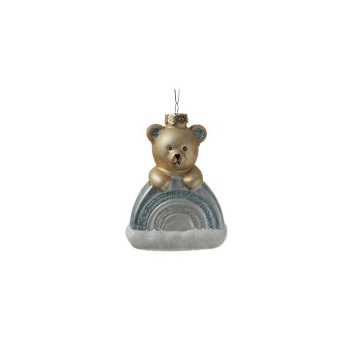 Weihnachtsbaumschmuck Teddybär mit Regenbogen Glas H: 13,5cm blau