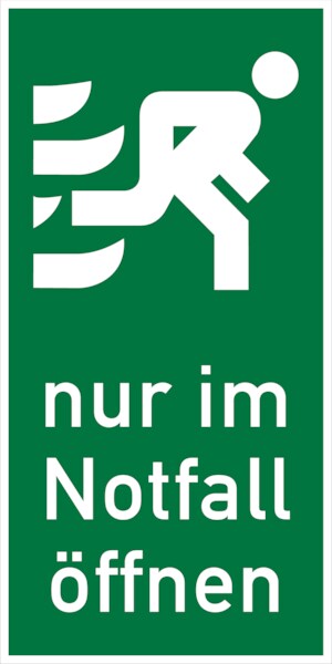 Rettungszeichen, Tür-/Fensterhinweis Nur im Notfall öffnen - 150x300 mm Folie selbstklebend, nachleuchtend Image