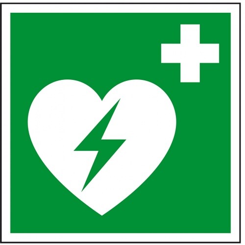 Aufkleber I Rettungszeichen Automatisierter externer Defibrillator, Folie, 100x100mm, ASR A1.3, DIN EN ISO 7010 E010 und D-E017 Image