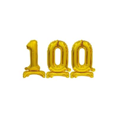 Stehender Folienballon Zahl 100 gold 38 cm 100. Geburtstag