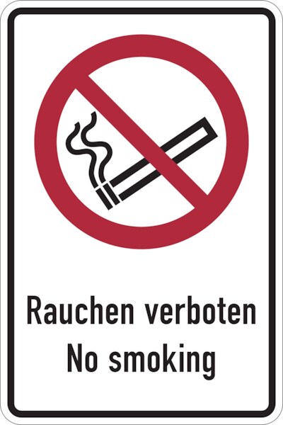 Verbotsschild, Kombischild, Rauchen verboten No smoking - ASR A1.3 (DIN EN ISO 7010) - 100x150 mm Folie selbstklebend Image