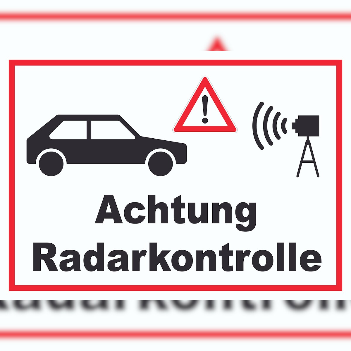 Achtung Radarkontrolle Auto und Kamera Schild A6 Rückseite selbstklebend Image