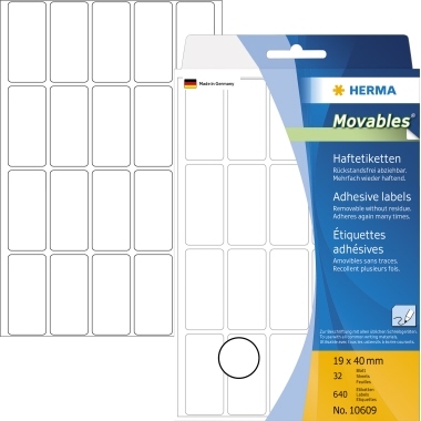HERMA Haftetikett Movables 10609 19x40mm weiß 640 St./Pack. Image