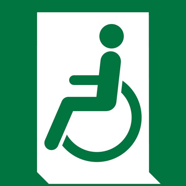 Rettungszeichen, Rettungsweg Rollstuhlfahrer links E026 - ASR A1.3 (DIN EN ISO 7010) - 200x200x1.5 mm Kunststoff nachleuchtend Image