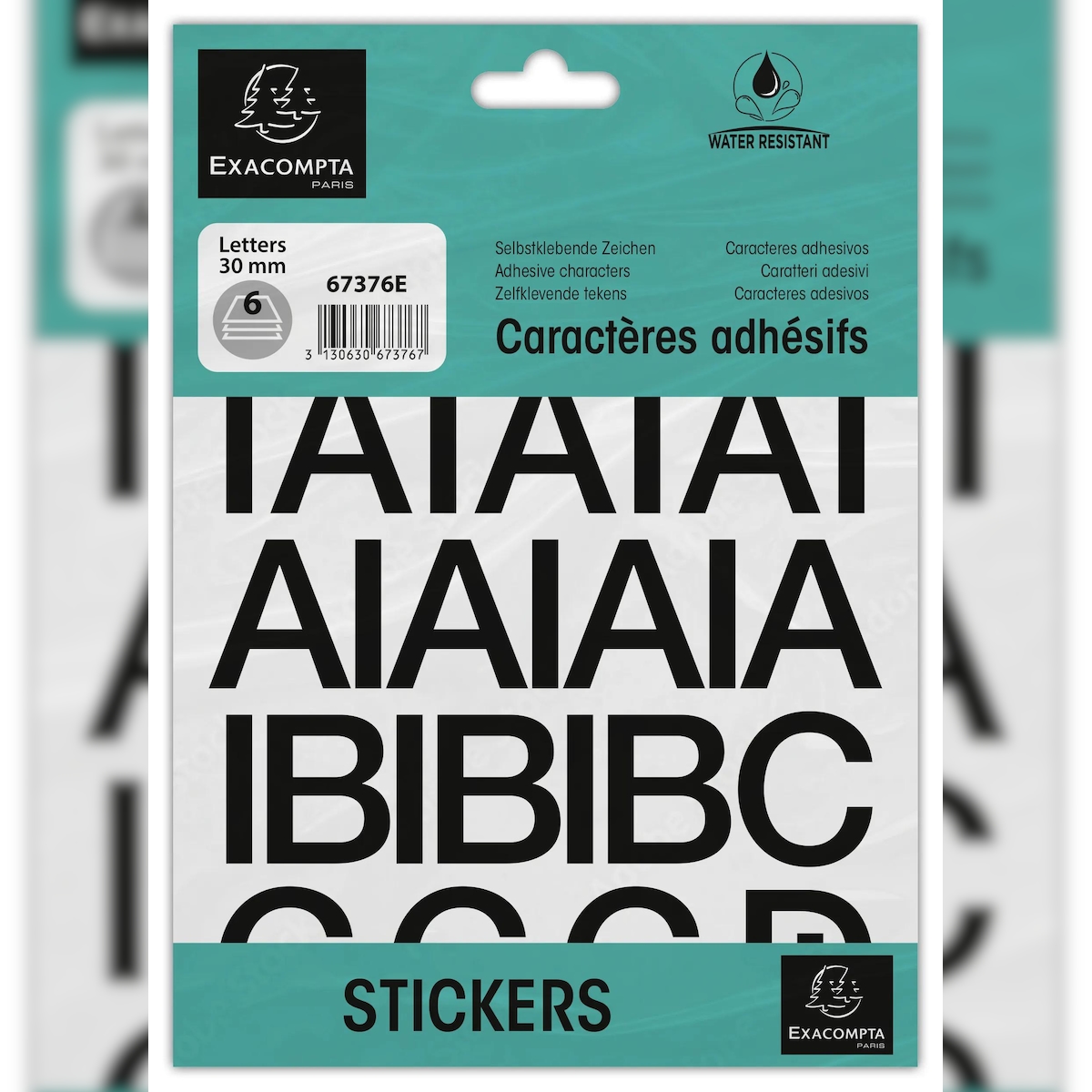 Exacompta 67376E Packung mit selbstklebenden, schwarzen Buchstaben A-Z 30 mm - Schwarz Image