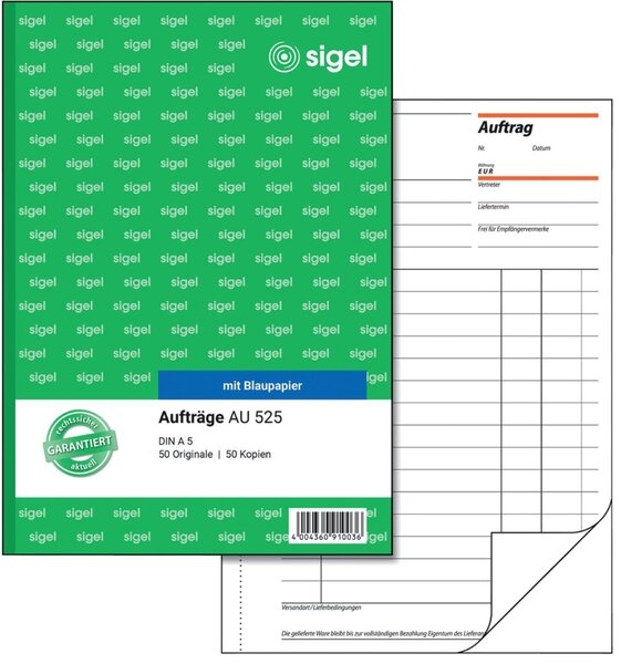 Sigel Auftrag A5, 2 x 50 Blatt, weiß, mit Blaupapier Image