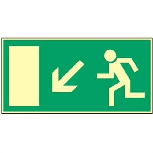 Schild Rettungsweg links abwärts, BGV A8 (E13), Kunststoff, nachl., 160-mcd, 297x148 mm Image
