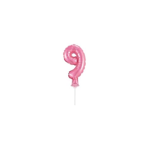 Kuchendeko Mini Folienballon rosa Zahl 9