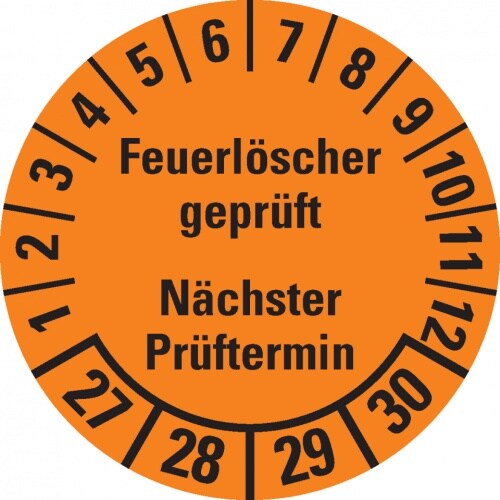 Dreifke® Prüfplakette Feuerlöscher geprüft,NP,27-30,orange,Dokufolie,Ø 30mm,18 St/Bogen Image