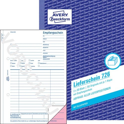 AVERY Zweckform Lieferschein 726 DIN A5 Perforiert N/A 50 Blatt Image
