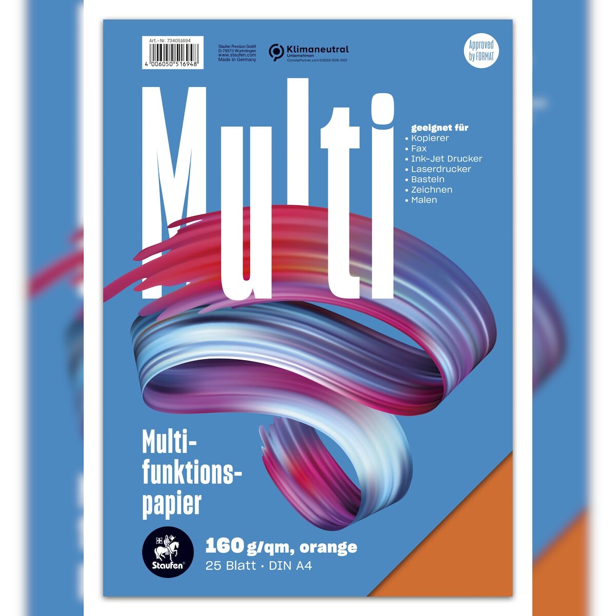 Staufen® 734051694 Multifunktionspapier 7X PLUS - A4, 160 g/qm, orange, 25 Blatt Image