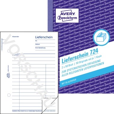 Avery Zweckform Lieferschein 724 DIN A6 2x50Blatt Image