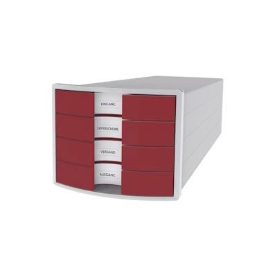 HAN Schubladenbox IMPULS, DIN A4/C4, 4 geschlossene Schubladen, lichtgrau/rot