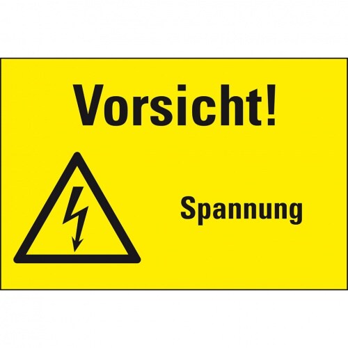 Schild I Warn-Kombischild Vorsicht! Spannung, Kunststoff, 200x120mm, ASR A1.3, DIN EN ISO 7010 W012 Image