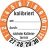 Prüfplakette ab 27, kalibriert nächster Kalibriertermin, Folie, Ø 35 mm - Bogen = 10 Plaketten - 35 mm Folie selbstklebend