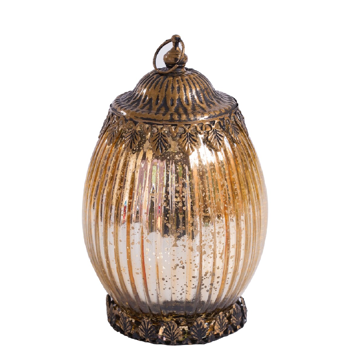H&D Manufaktur Jinfa Glas Laterne in Gold mit LED Beleuchtung Ø 10,5 cm, Höhe 18cm, Image
