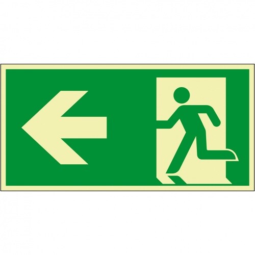 Schild I PERMALIGHT power langnachleuchtend Rettungszeichen Rettungsweg links, Aluminium, 200x100mm, ASR DIN EN ISO 7010 E001 Image