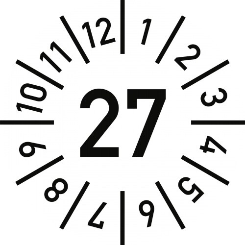 Dreifke® Prüfplakette Jahr 27 mit Monaten, weiß, Dokumentenfolie, Ø 25 mm, 10 St./Bo. Image