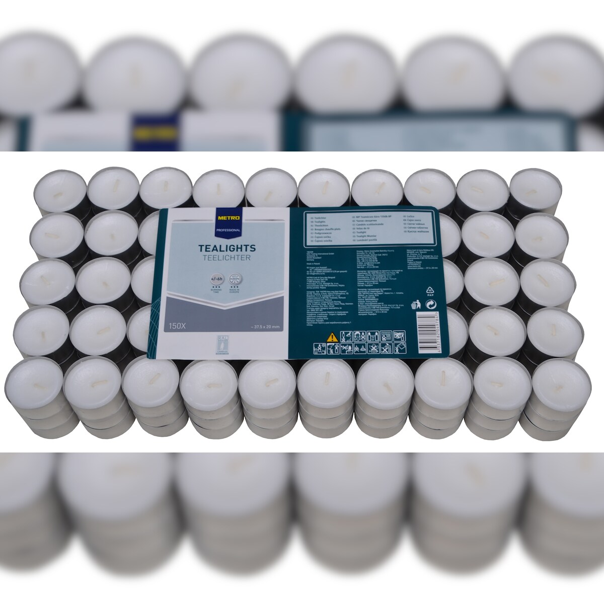 METRO Professional Teelichter, Paraffin, Ø 3.75 x 2 cm, Brenndauer 6 Stunden, weiß, 150 Stück Image