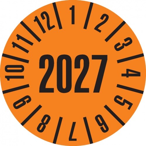 Dreifke® Prüfplakette 2027, orange, Folie, ablösbar, Ø 25mm, 21 St/Bogen Image