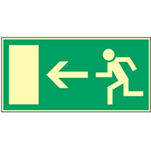 Schild Rettungsweg links, BGV A8 (E13), Kunststoff, nachleucht., 160-mcd, 400x200 mm Image