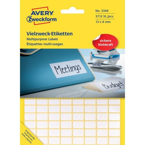 AVERY Zweckform 3306 Universaletiketten Weiß 13 x 8 mm 29 Blatt à 128 Etiketten Image